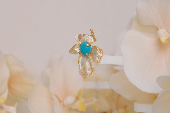 Three Petals Flower Ring with Turquoise