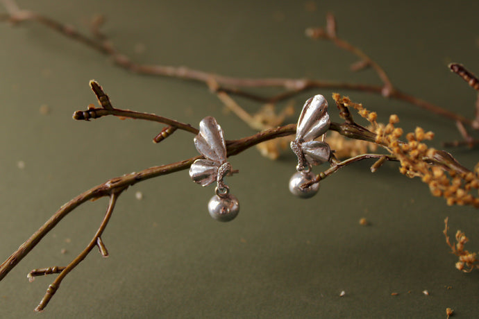 Silver Ball Half Butterfly Earrings